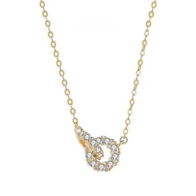 Delicate 925 Sterling Silver Double-Ring Pavé Necklace