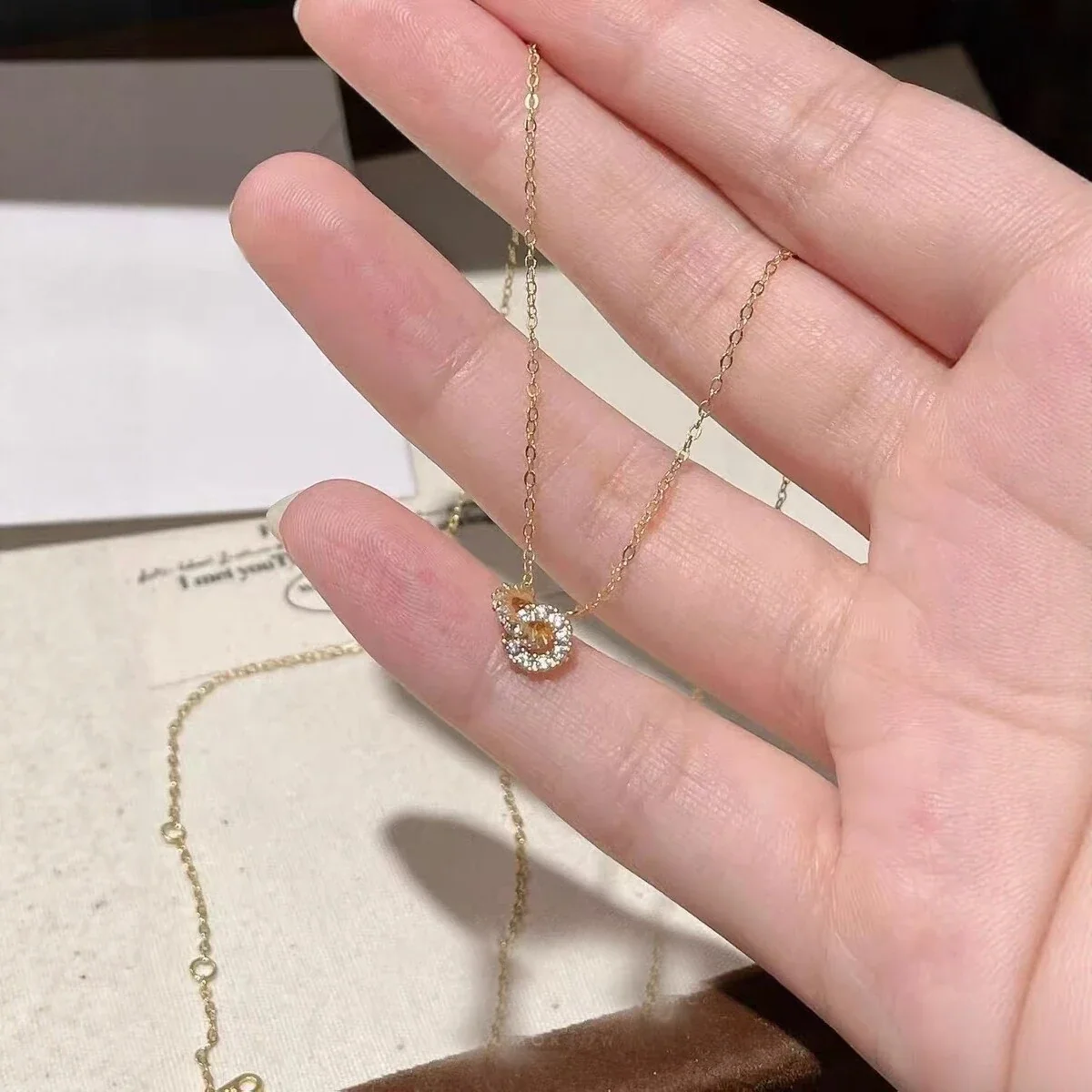 Delicate 925 Sterling Silver Double-Ring Pavé Necklace