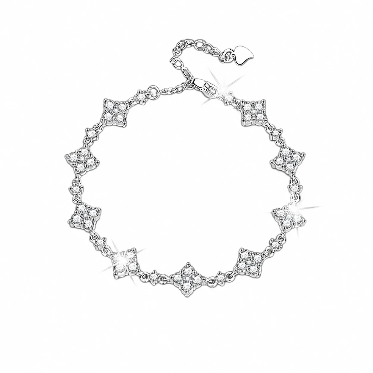 Graceful Four-Leaf Clover Clustered 925 Sterling Silver Bracelet