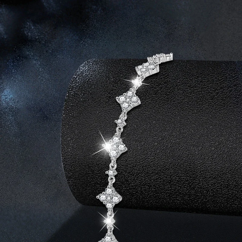 Graceful Four-Leaf Clover Clustered 925 Sterling Silver Bracelet