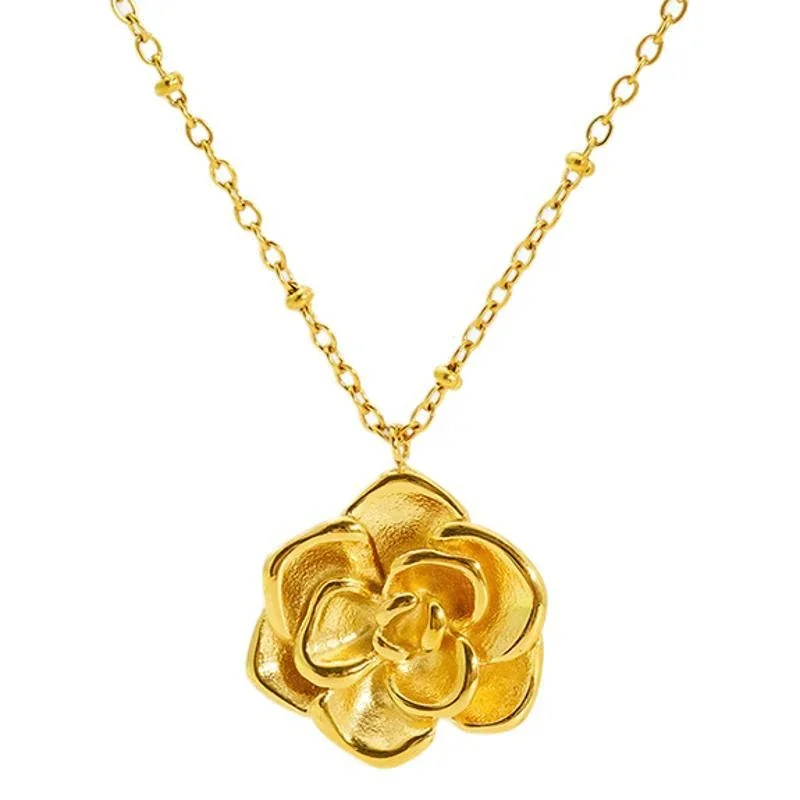 Sculptural Rose Bead-Station Stainless Steel Necklace