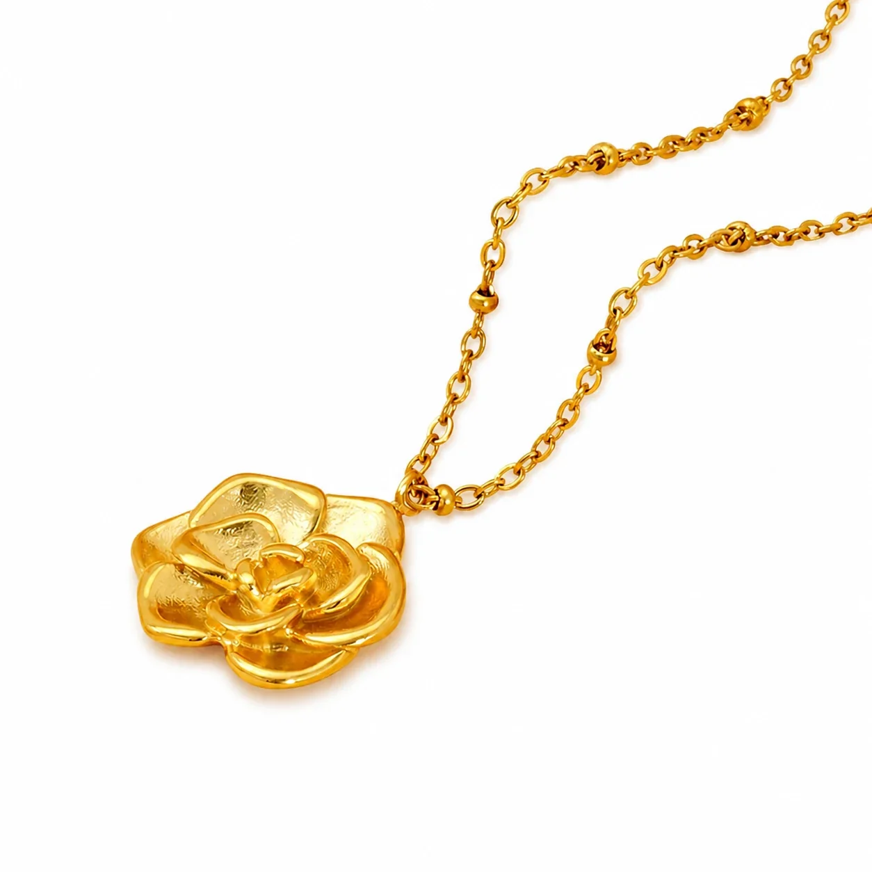Sculptural Rose Bead-Station Stainless Steel Necklace