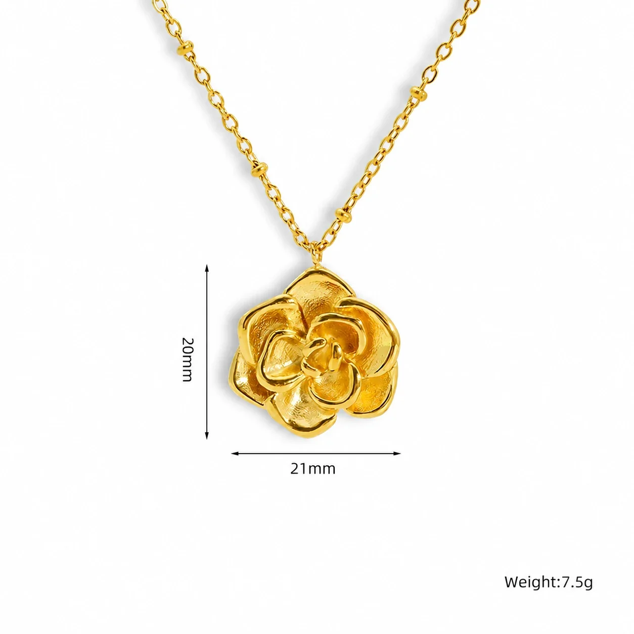 Sculptural Rose Bead-Station Stainless Steel Necklace - Gold
