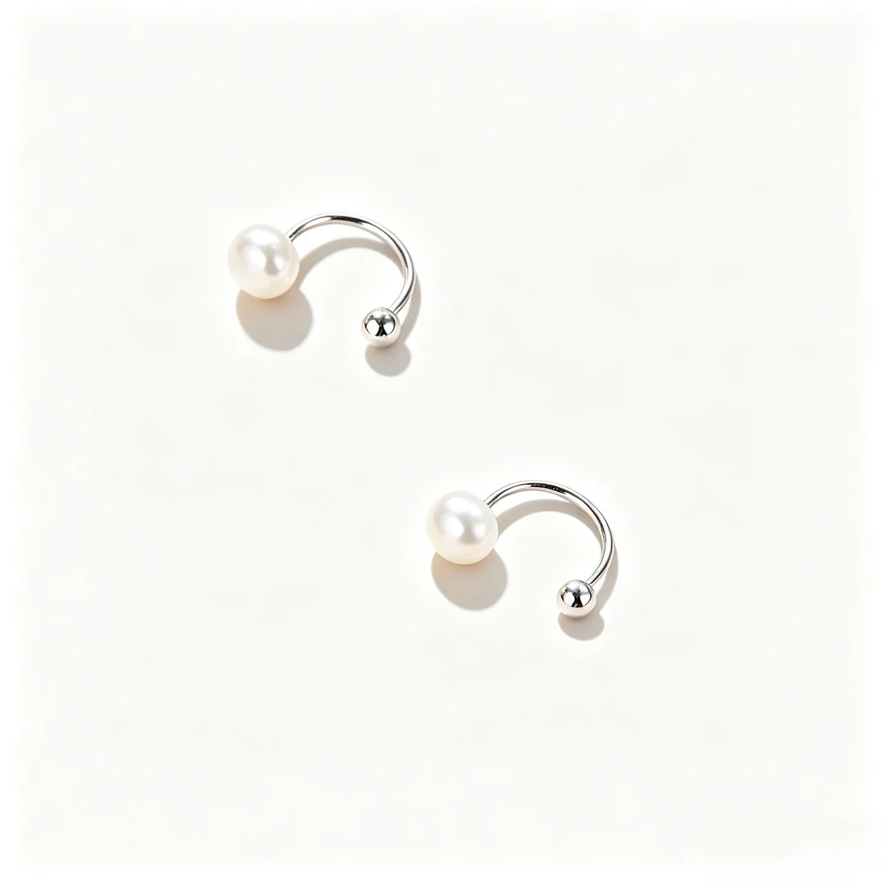 Asymmetric 925 Sterling Silver Freshwater Pearl Hook Stud Earrings