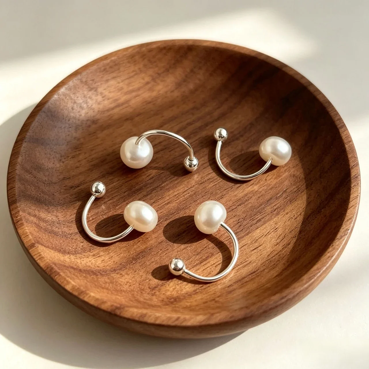 Asymmetric 925 Sterling Silver Freshwater Pearl Hook Stud Earrings