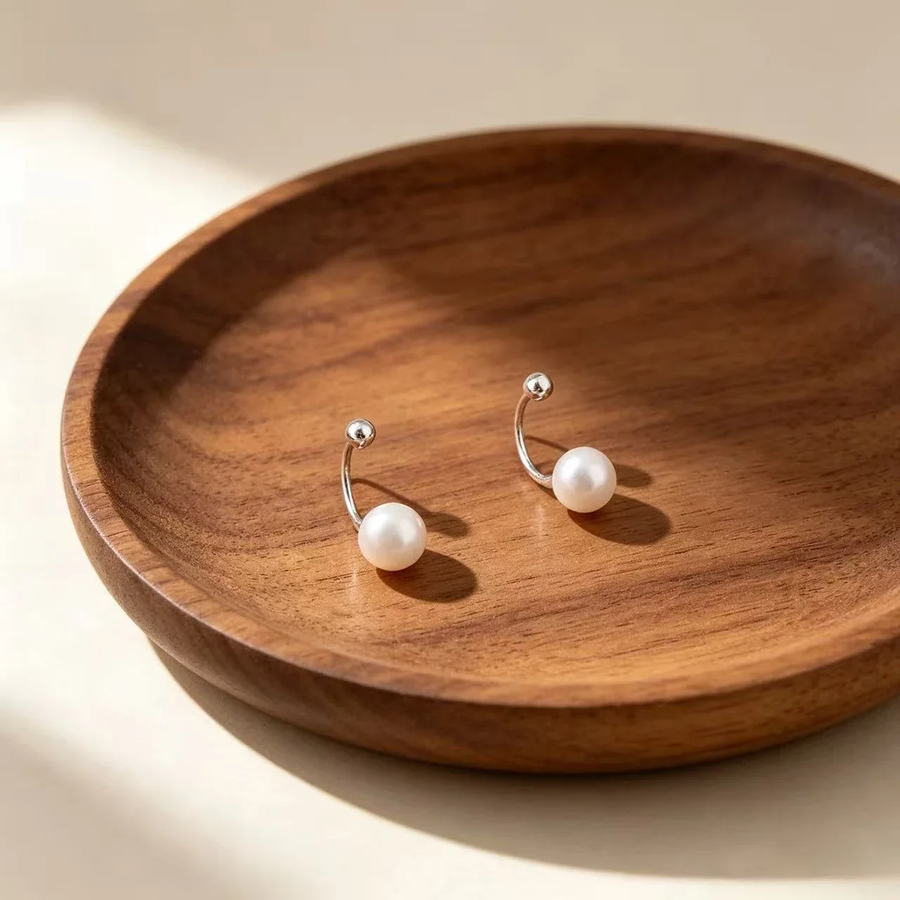 Asymmetric 925 Sterling Silver Freshwater Pearl Hook Stud Earrings