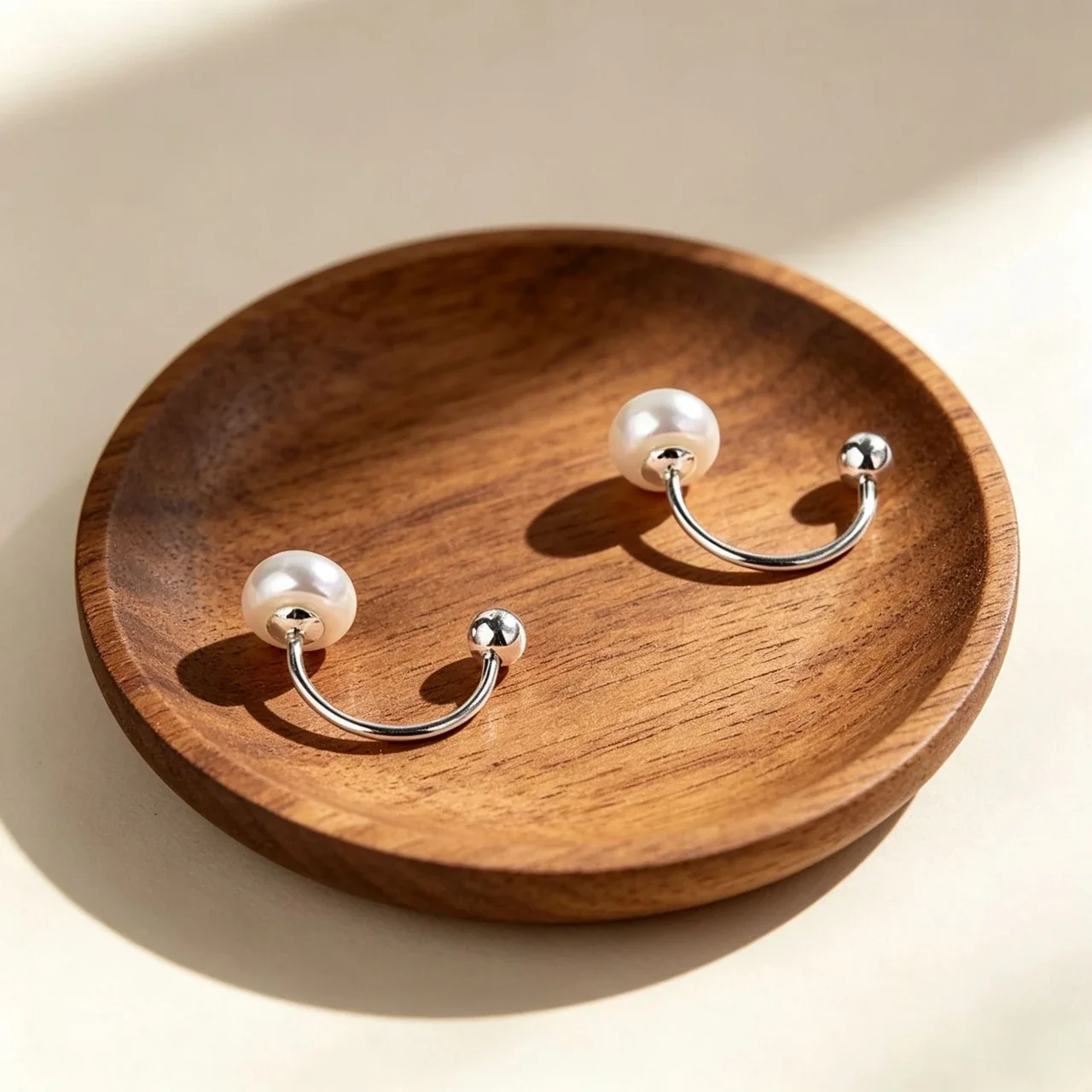 Asymmetric 925 Sterling Silver Freshwater Pearl Hook Stud Earrings