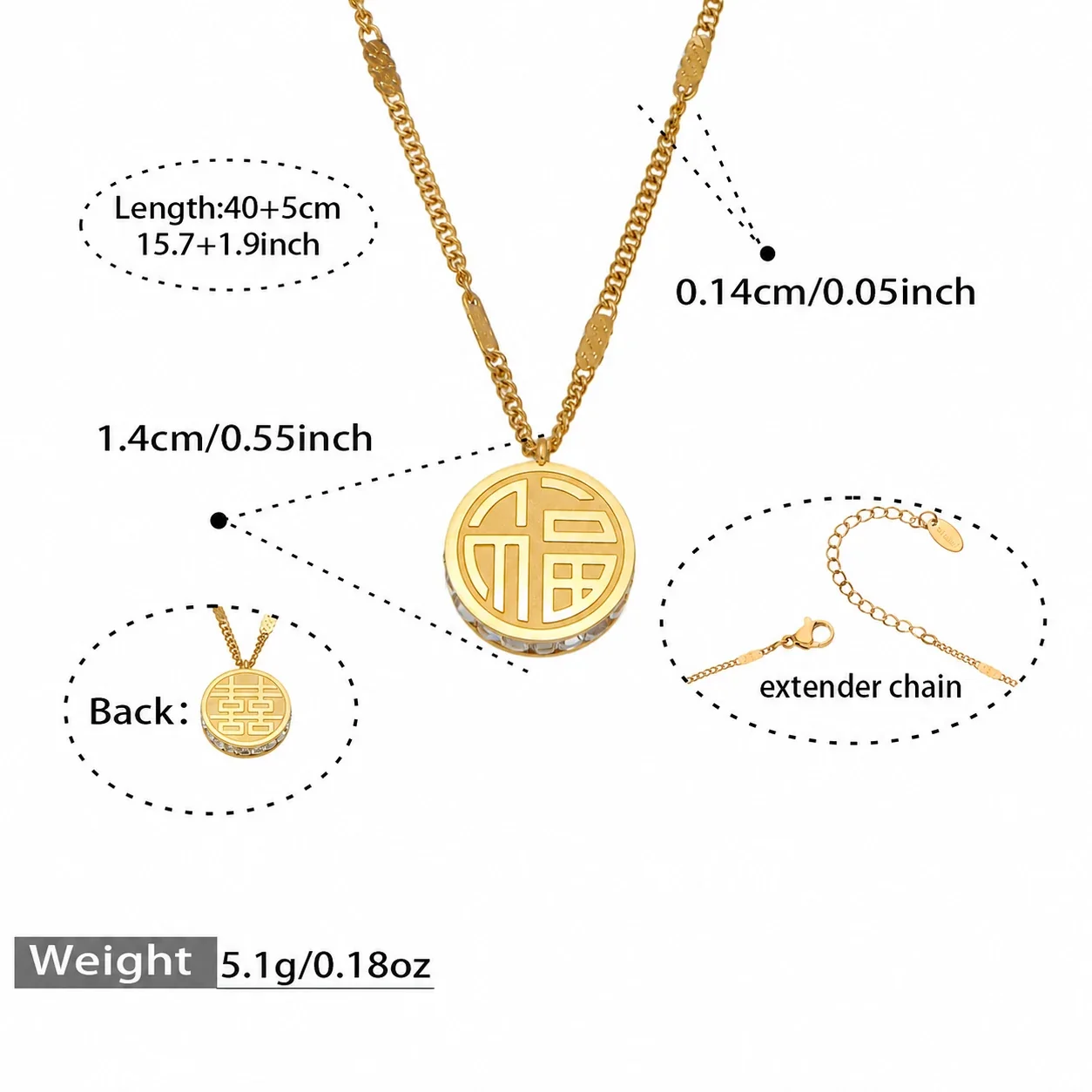 Symbolic 18K Gold-Plated Round Fu CZ Hook Drop Earrings - Gold Fu Disc 40+5 cm