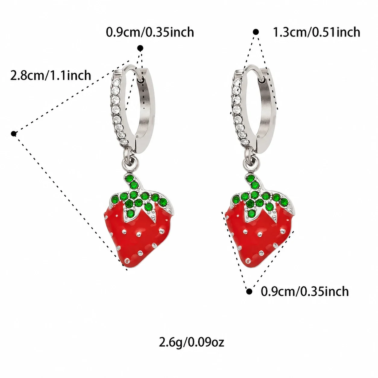 Playful Strawberry Enamel Pavé Stainless Steel Hoop Earrings - Gold Strawberry CZ