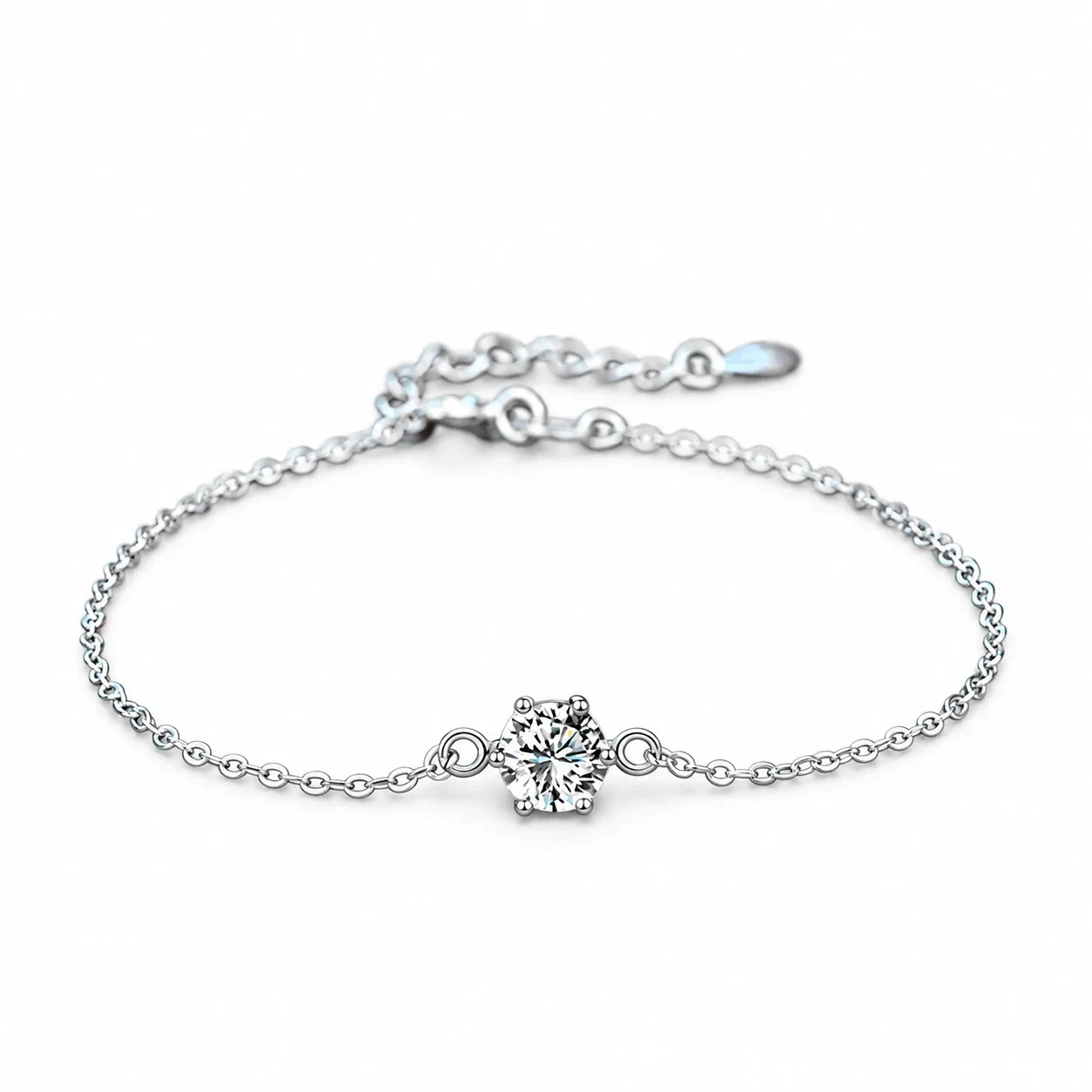 Radiant 925 Sterling Silver Prong-Set Round Moissanite Bracelet