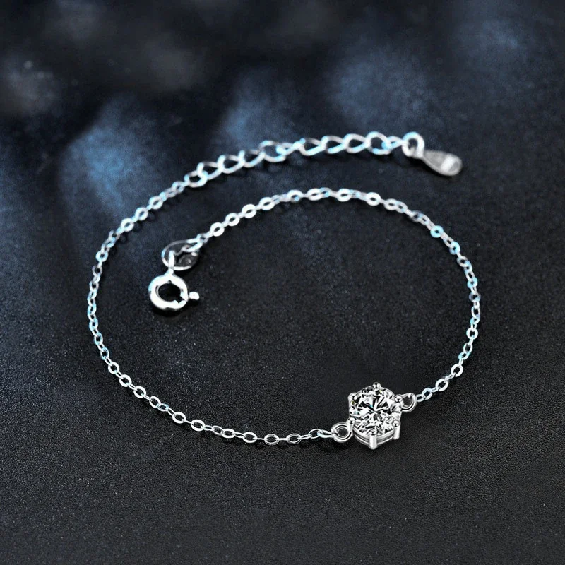 Radiant 925 Sterling Silver Prong-Set Round Moissanite Bracelet