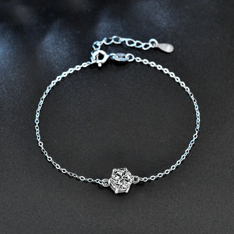 Radiant 925 Sterling Silver Prong-Set Round Moissanite Bracelet