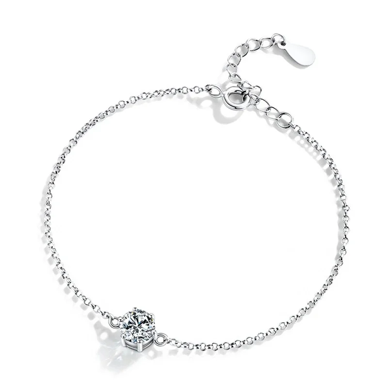 Radiant 925 Sterling Silver Prong-Set Round Moissanite Bracelet