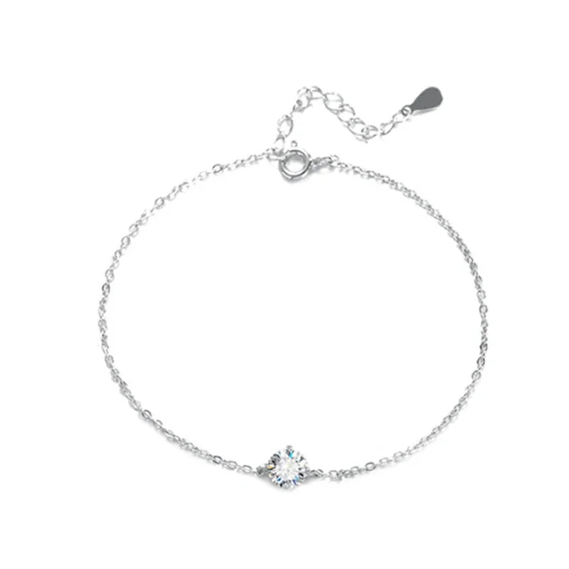 Radiant 925 Sterling Silver Prong-Set Round Moissanite Bracelet - Four-Prong 0.3 ct Moissanite
