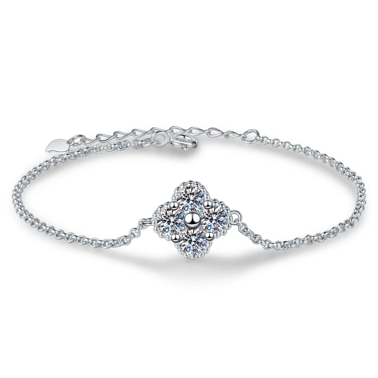Refined Clover Moissanite 925 Sterling Silver Bracelet