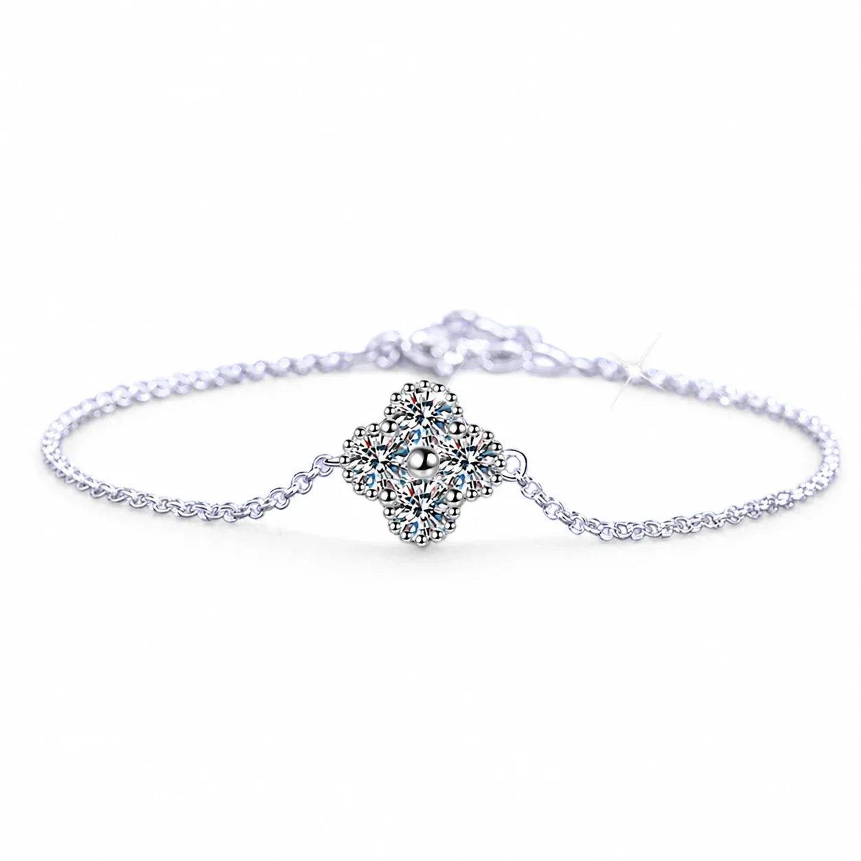 Refined Clover Moissanite 925 Sterling Silver Bracelet