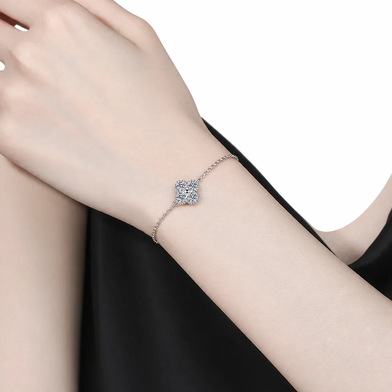 Refined Clover Moissanite 925 Sterling Silver Bracelet