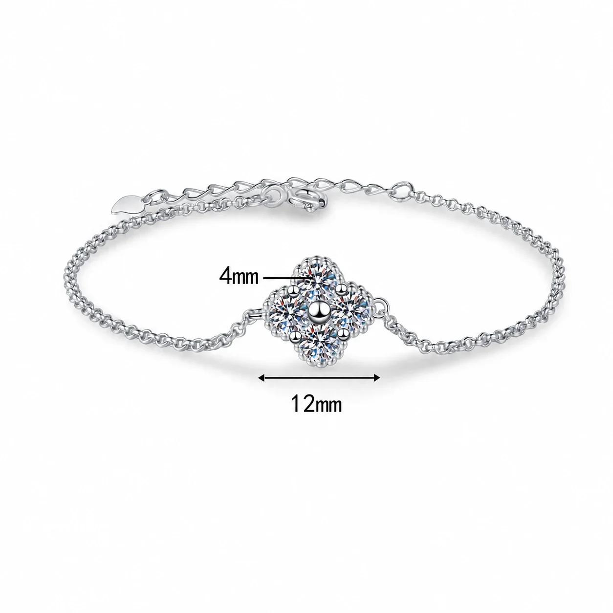 Refined Clover Moissanite 925 Sterling Silver Bracelet - Silver Moissanite