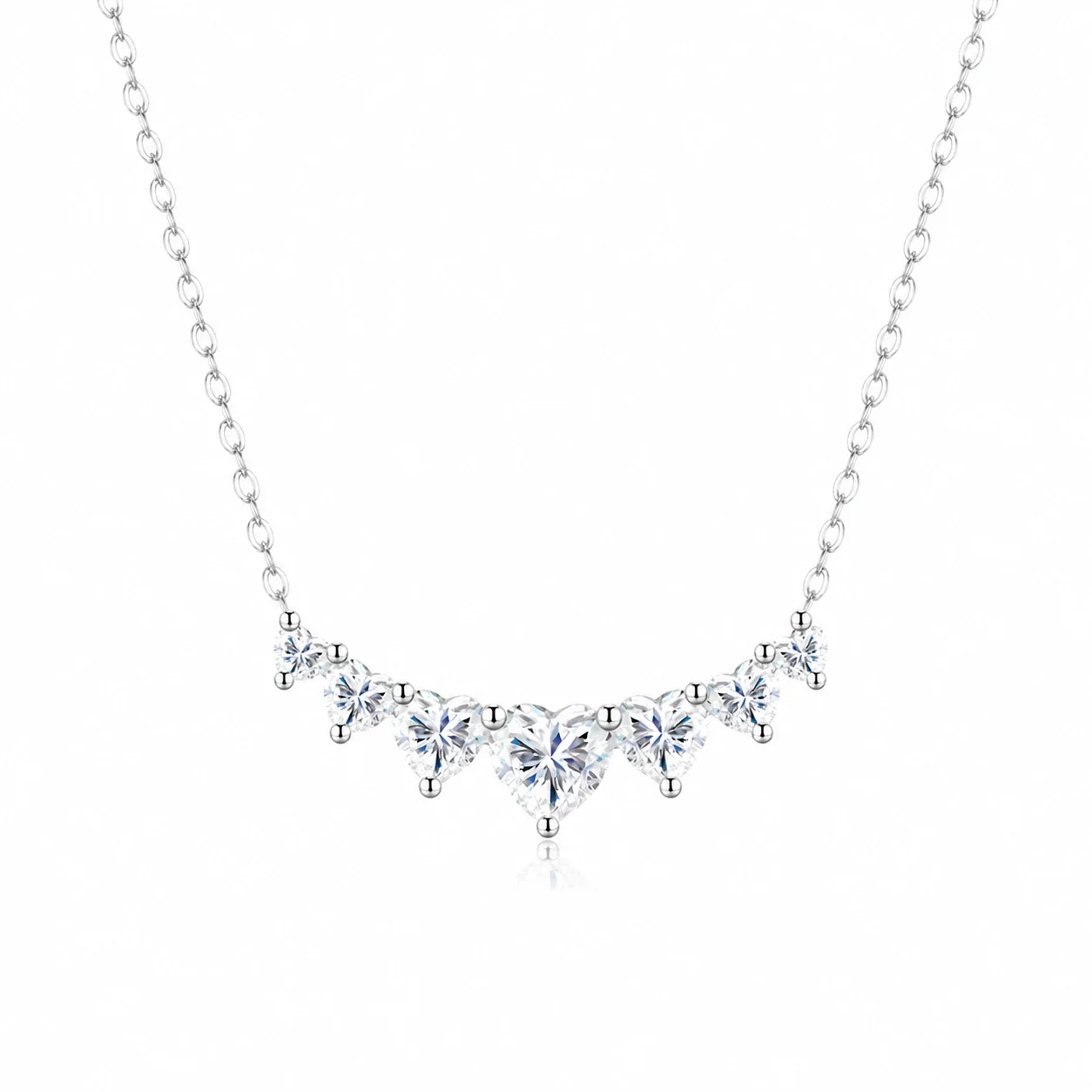 Radiant 925 Sterling Silver Heart Moissanite Garland Necklace