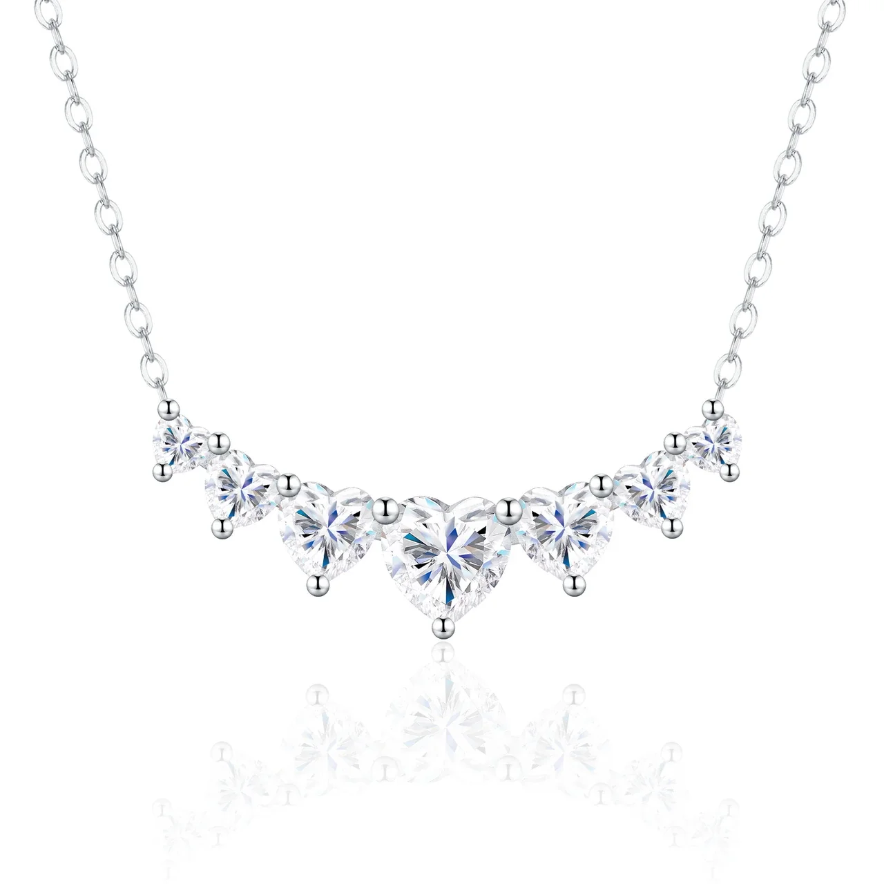 Radiant 925 Sterling Silver Heart Moissanite Garland Necklace - Silver