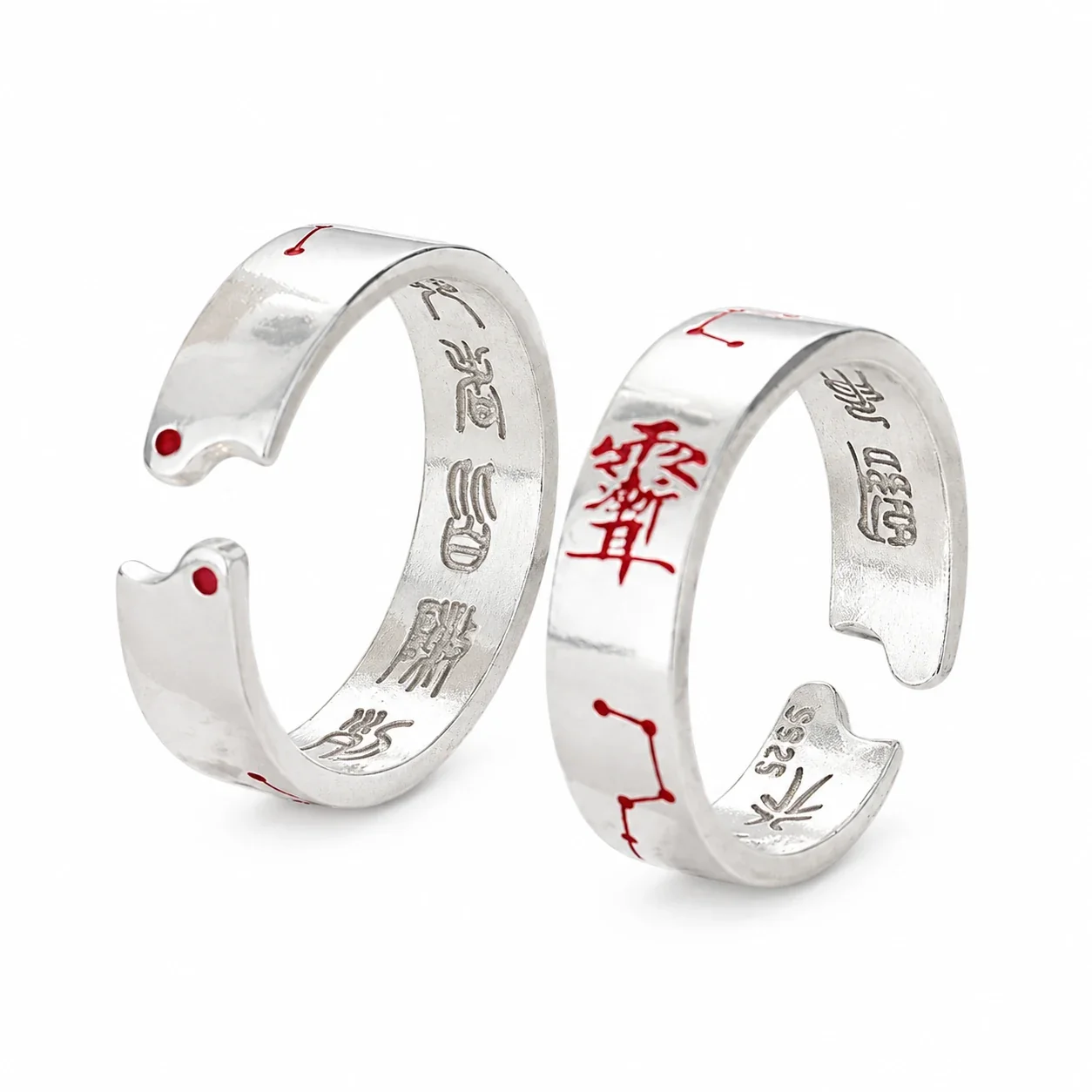 Astrological Red Script Open-Band 925 Sterling Silver Ring