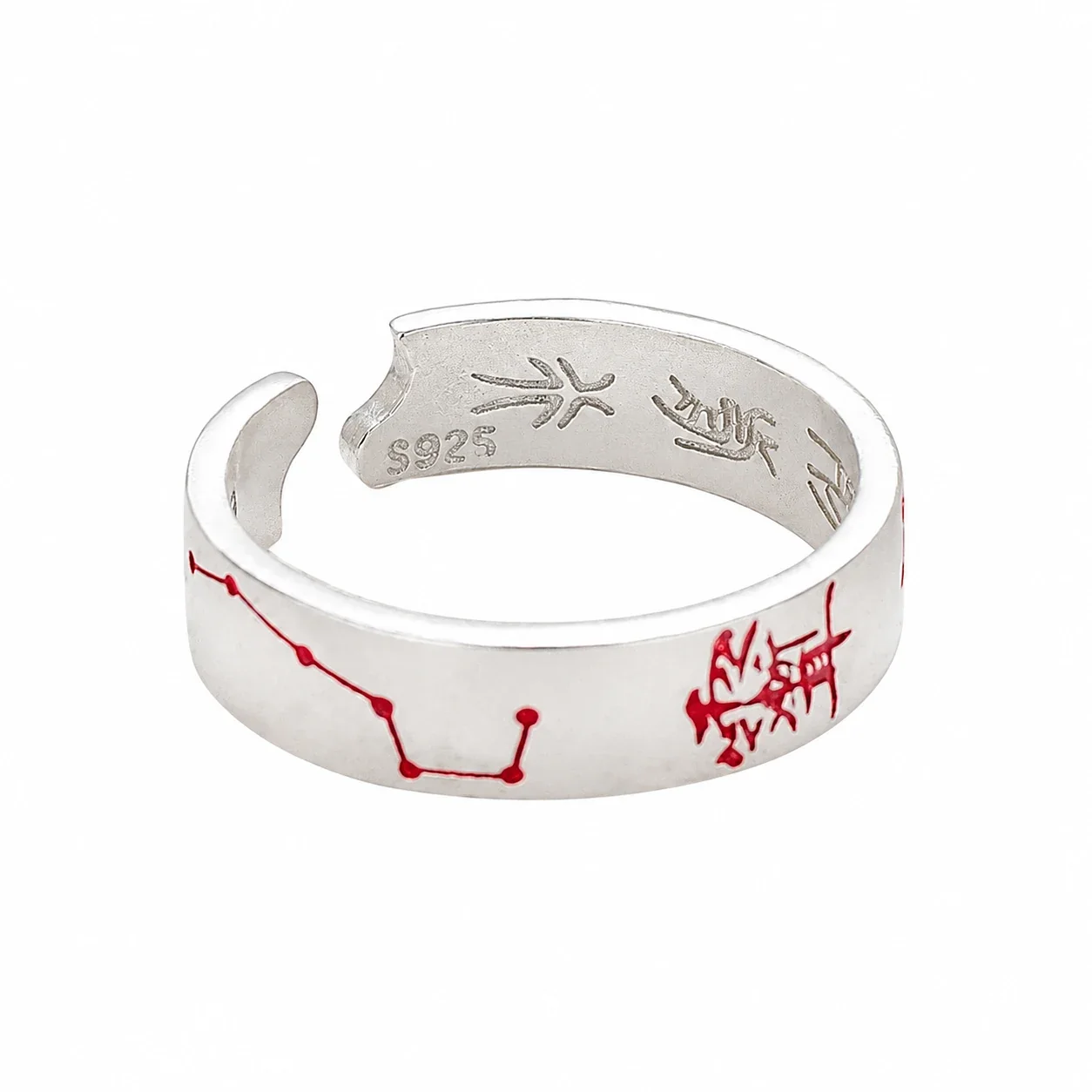 Astrological Red Script Open-Band 925 Sterling Silver Ring