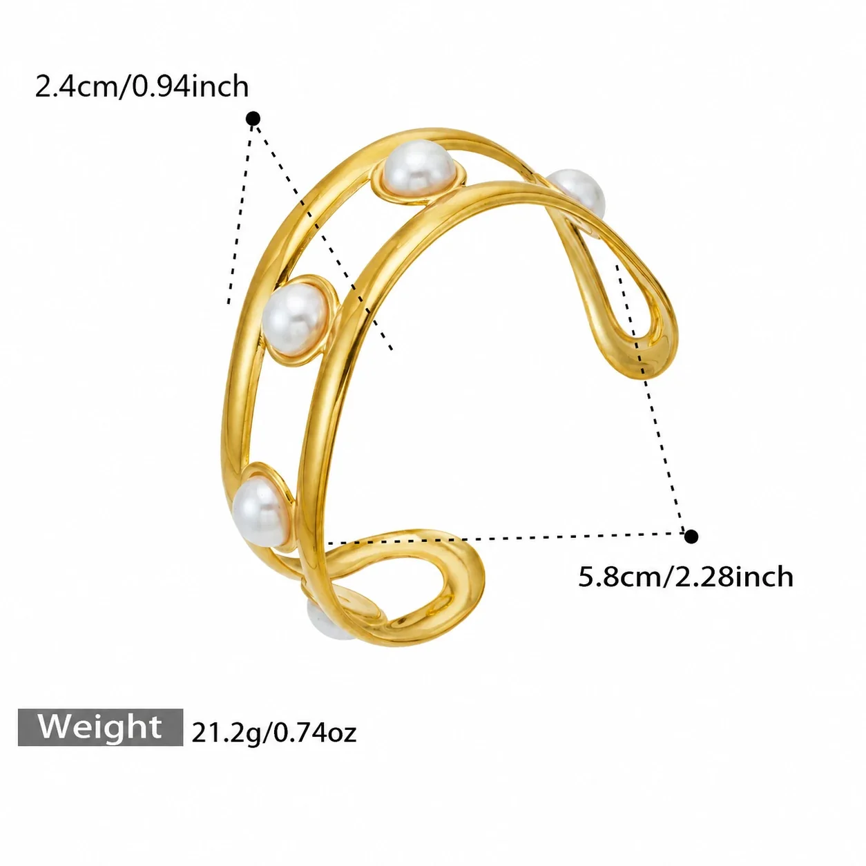 Sculptural 18K Gold-Plated Open-Front Shell Pearl Cuff - Gold
