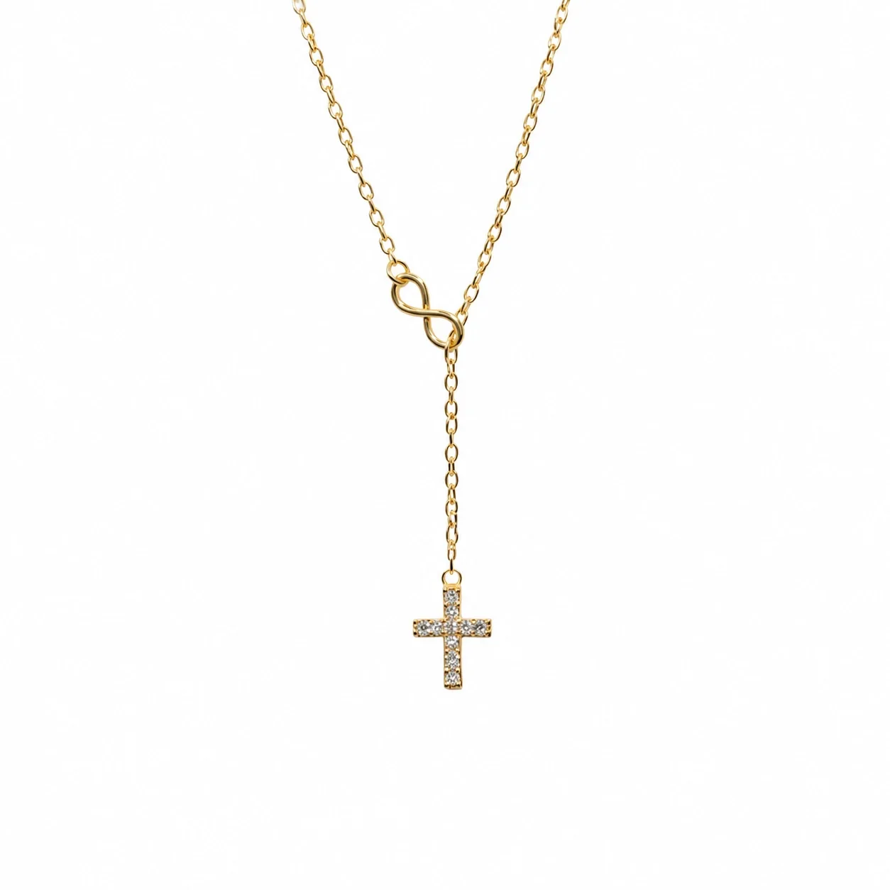 Refined 925 Sterling Silver Infinity Pave Cross Necklace
