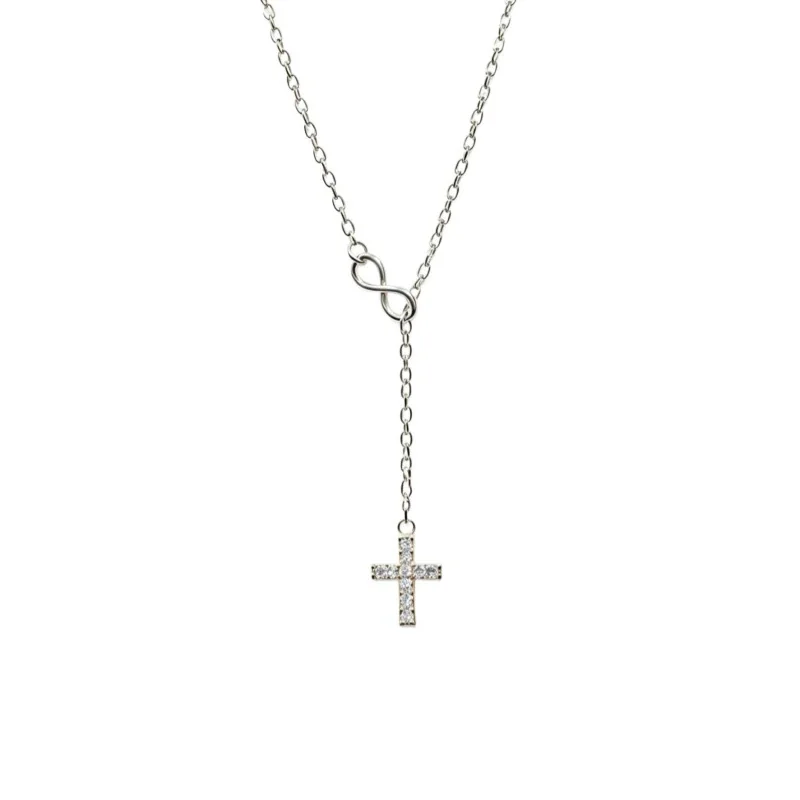 Refined 925 Sterling Silver Infinity Pave Cross Necklace - Silver