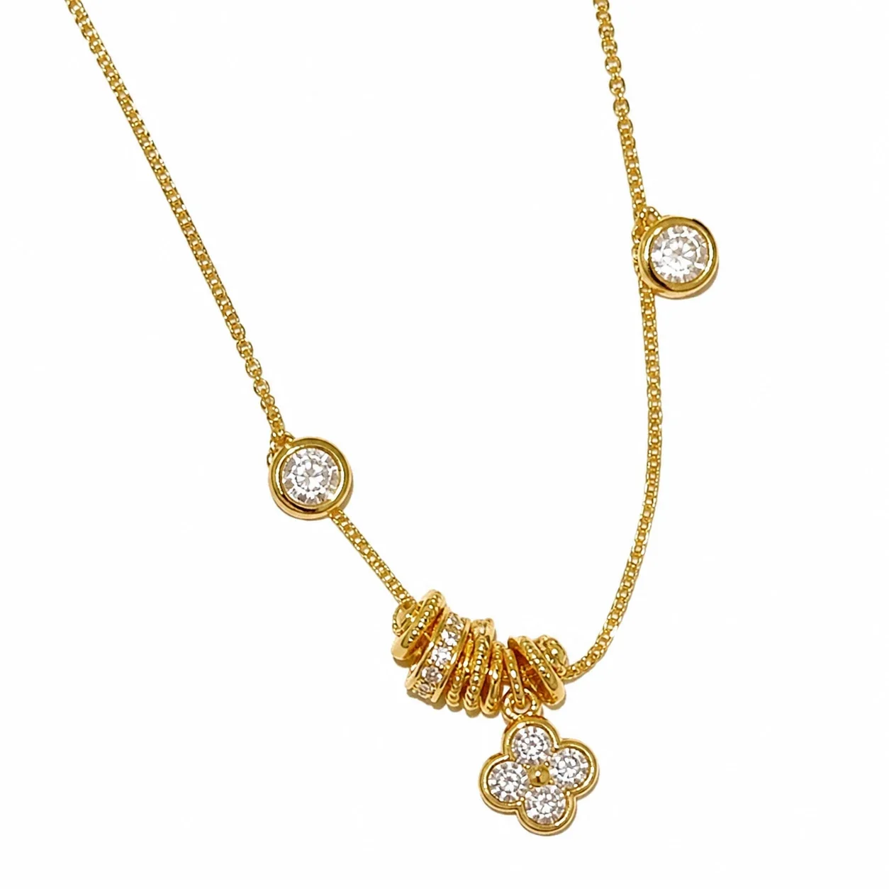 Ornate Gold-Plated Copper Flower Slider Pendant Necklace