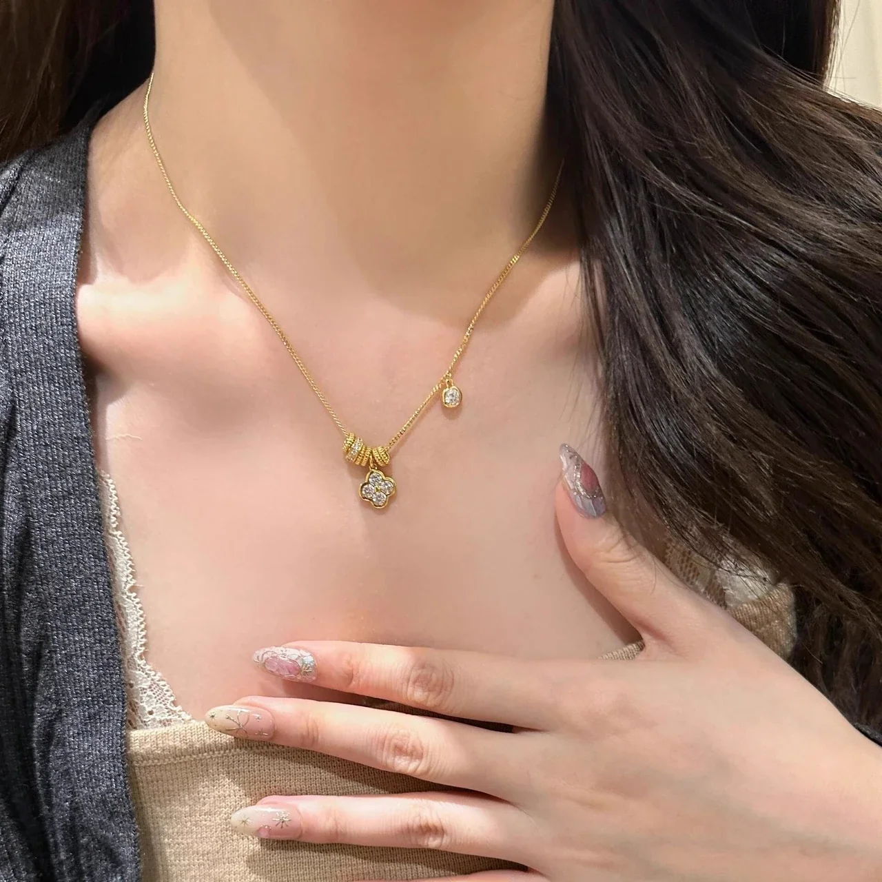 Ornate Gold-Plated Copper Flower Slider Pendant Necklace
