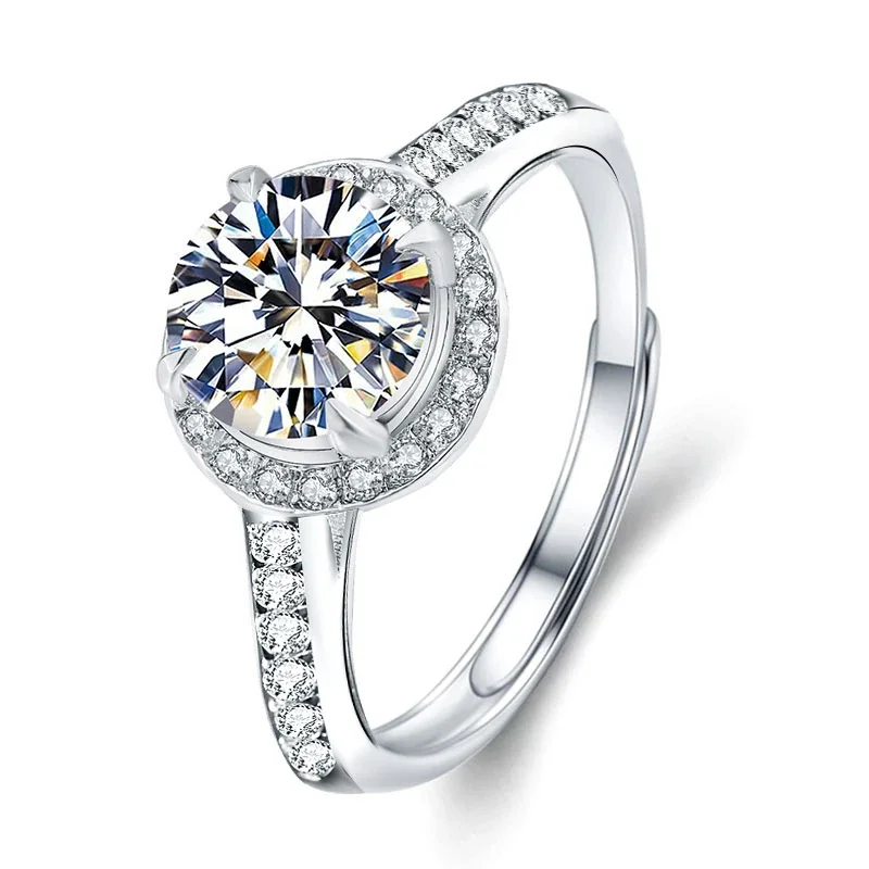 Radiant 925 Sterling Silver Halo Four-Prong Moissanite Ring