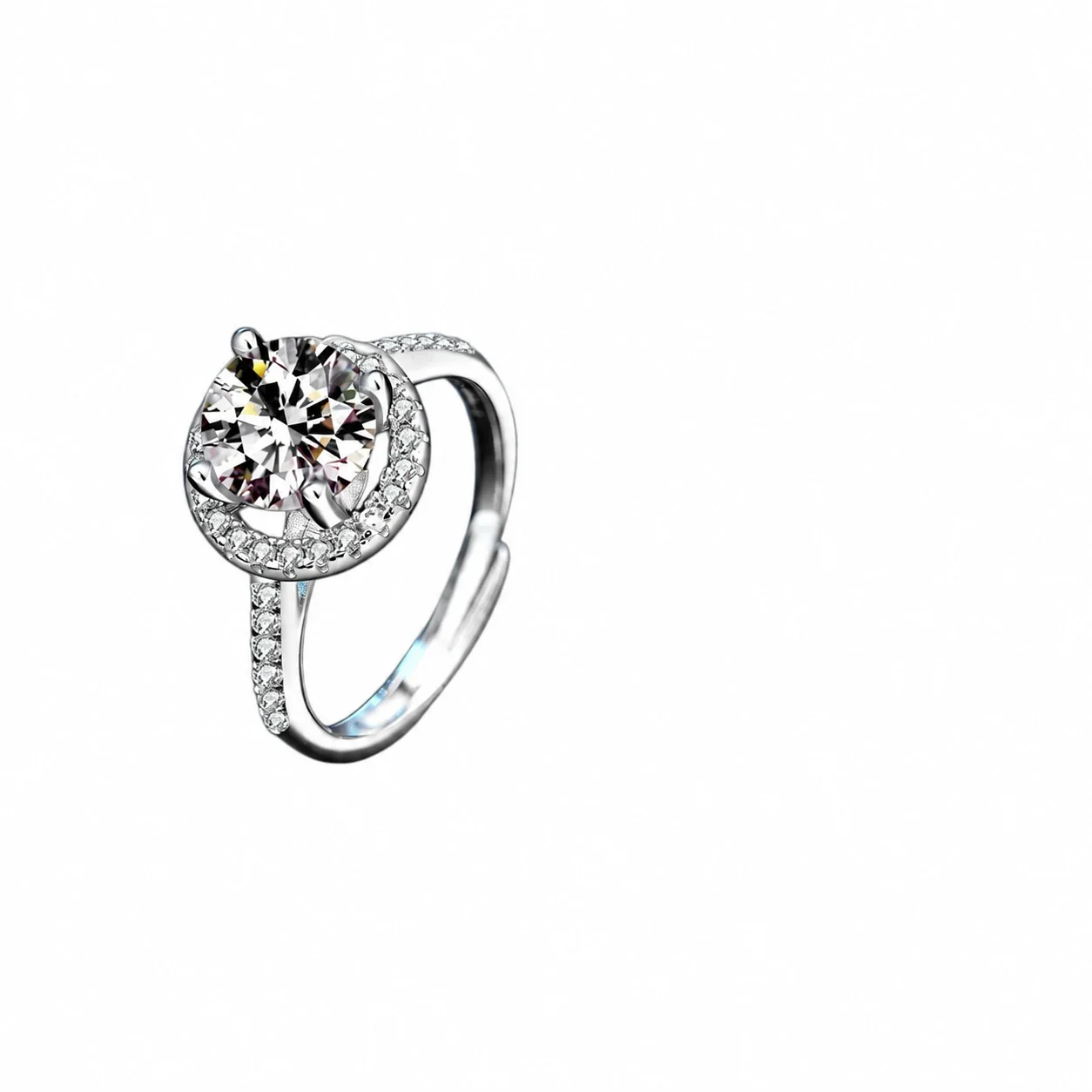 Radiant 925 Sterling Silver Halo Four-Prong Moissanite Ring