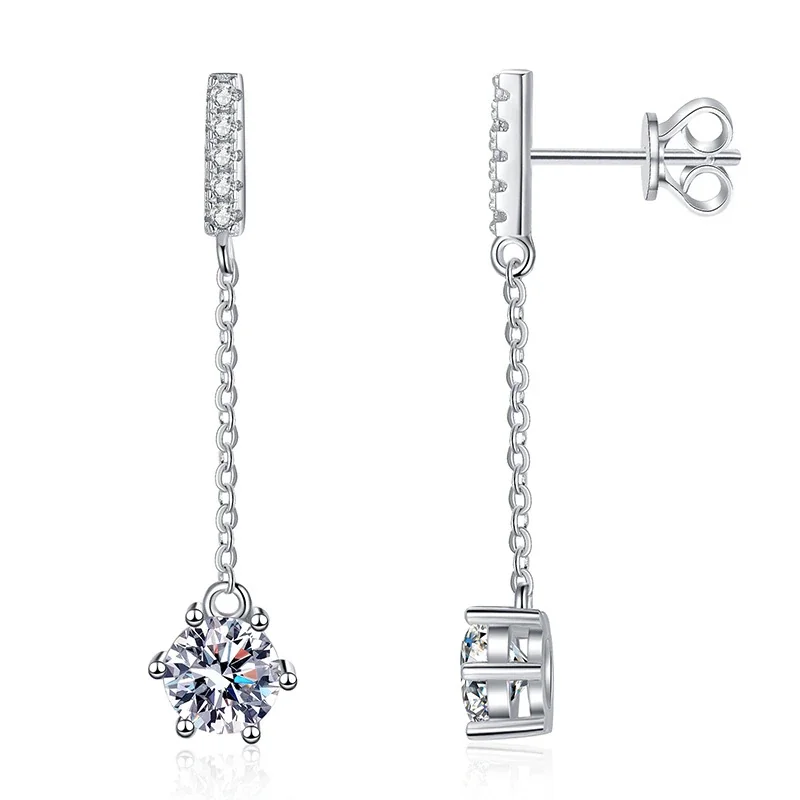 Delicate Six-Prong Moissanite Chain 925 Sterling Silver Drop Earrings