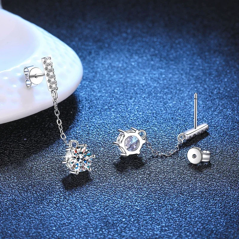 Delicate Six-Prong Moissanite Chain 925 Sterling Silver Drop Earrings