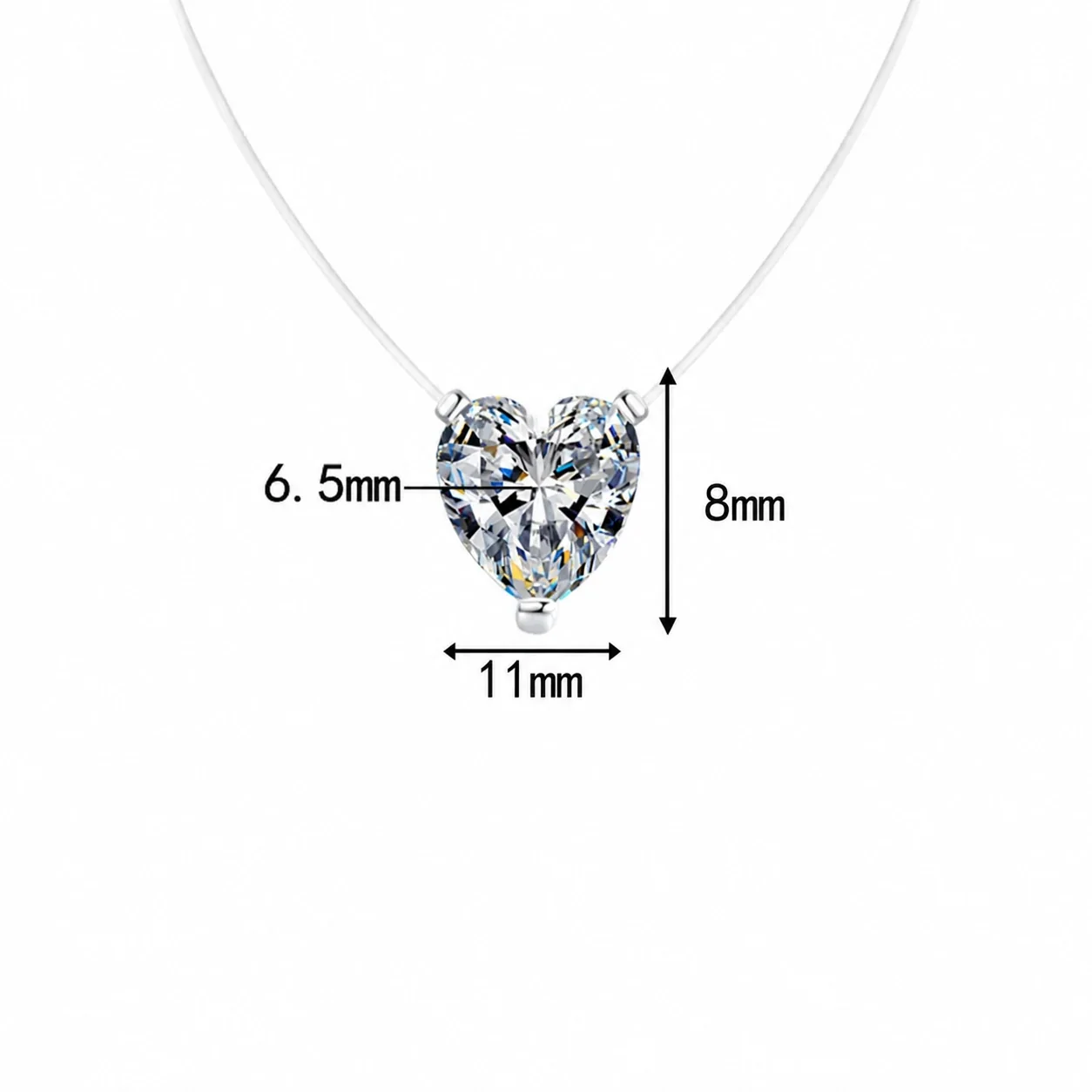 Floating Multi-Cut Moissanite 925 Sterling Silver Necklace - ct Heart Moissanite