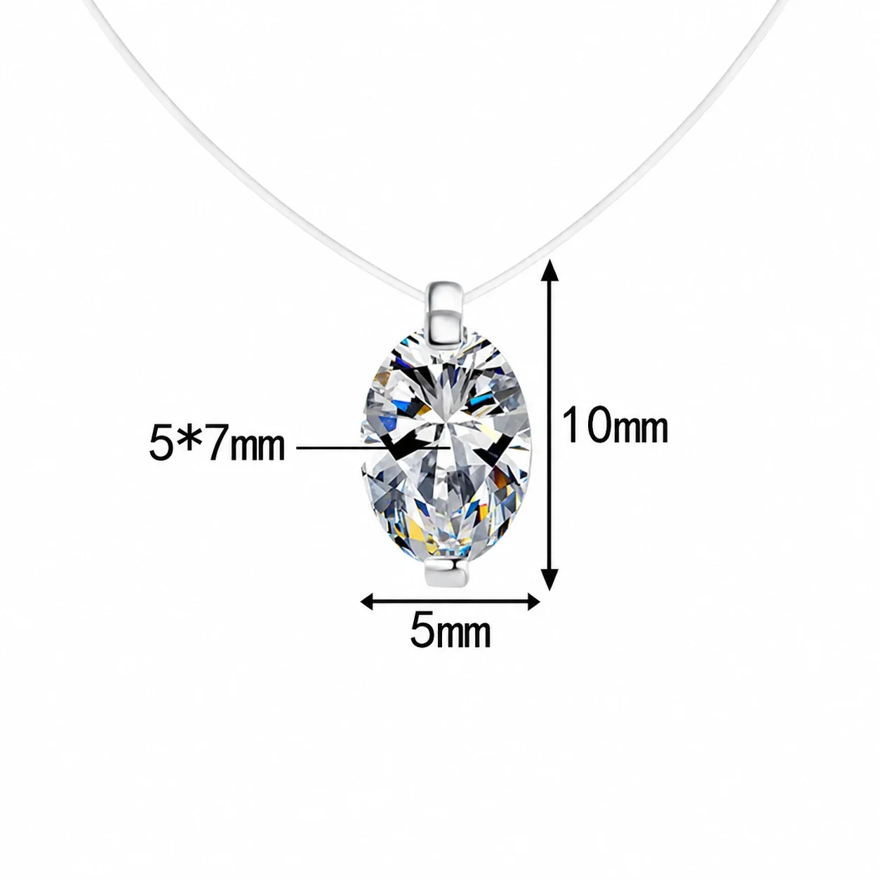 Floating Multi-Cut Moissanite 925 Sterling Silver Necklace - ct Oval Moissanite