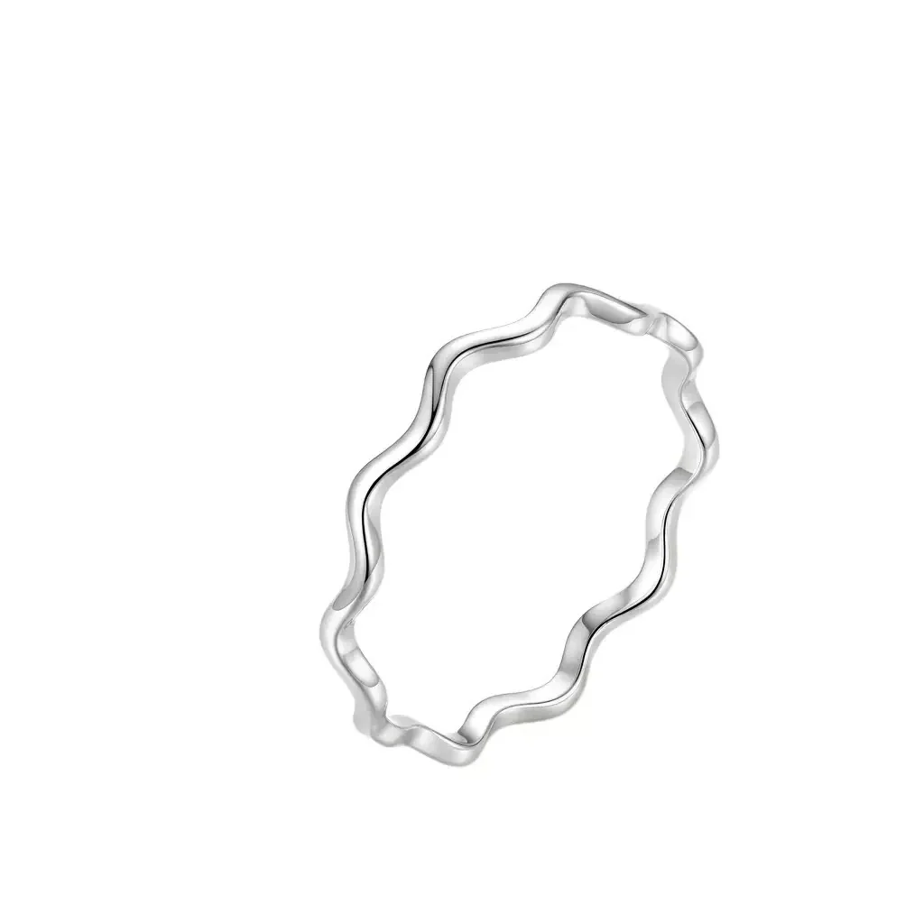 Fluid Wavy Line 925 Sterling Silver Polished Slim Ring