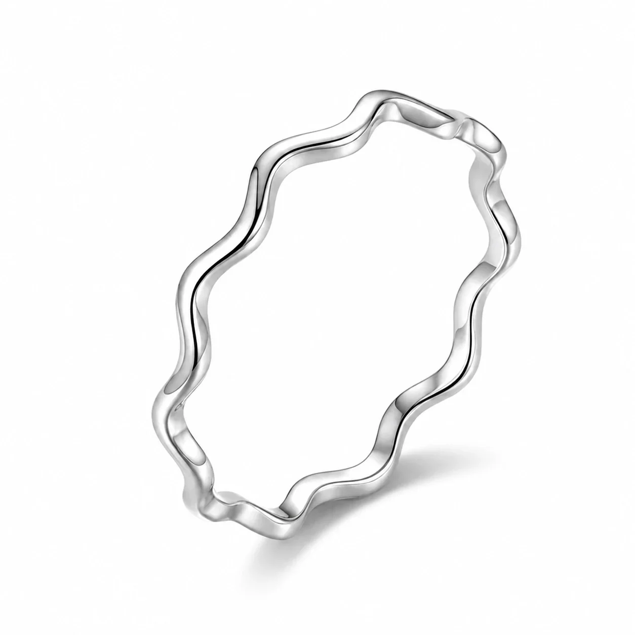 Fluid Wavy Line 925 Sterling Silver Polished Slim Ring