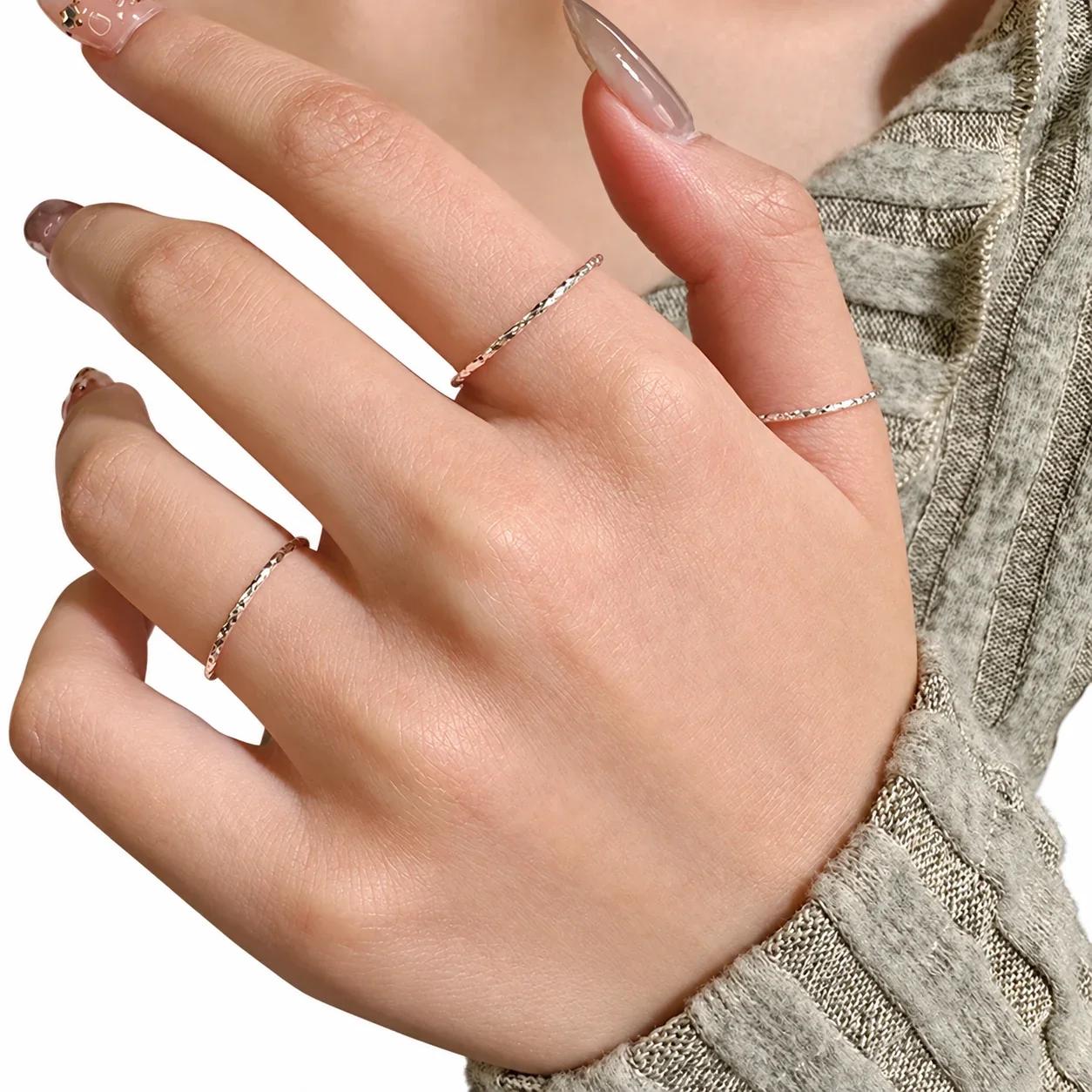 Faceted 925 Sterling Silver Slim Band Stacking Ring