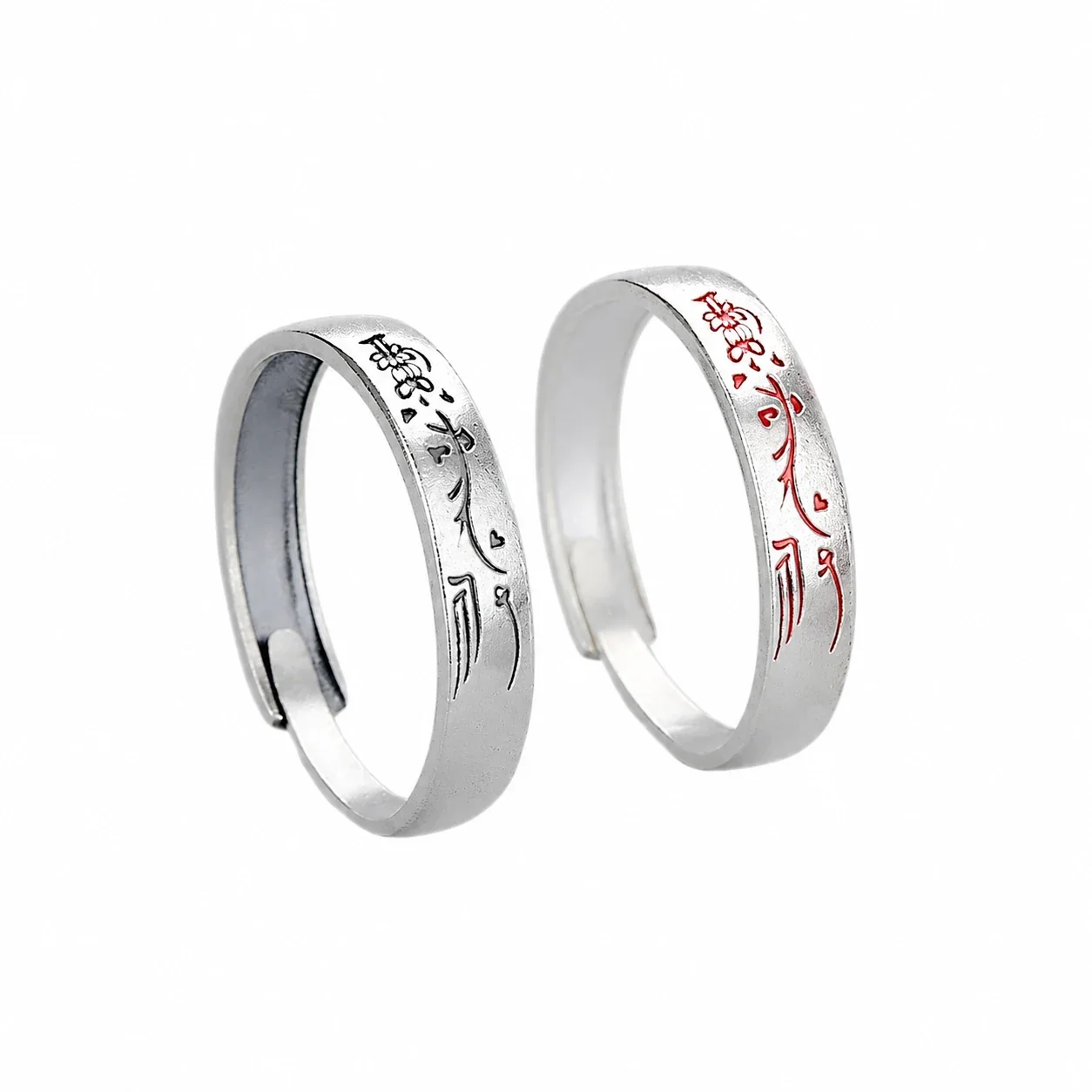 Antiqued Script-Engraved Open-Band 925 Sterling Silver Ring