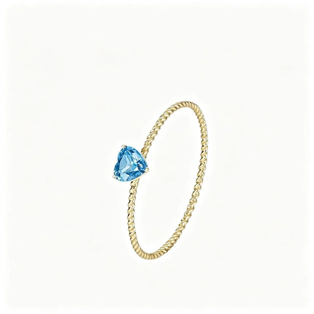 Delicate 925 Sterling Silver Twisted Heart Stone Ring - Gold-Tone Blue Topaz