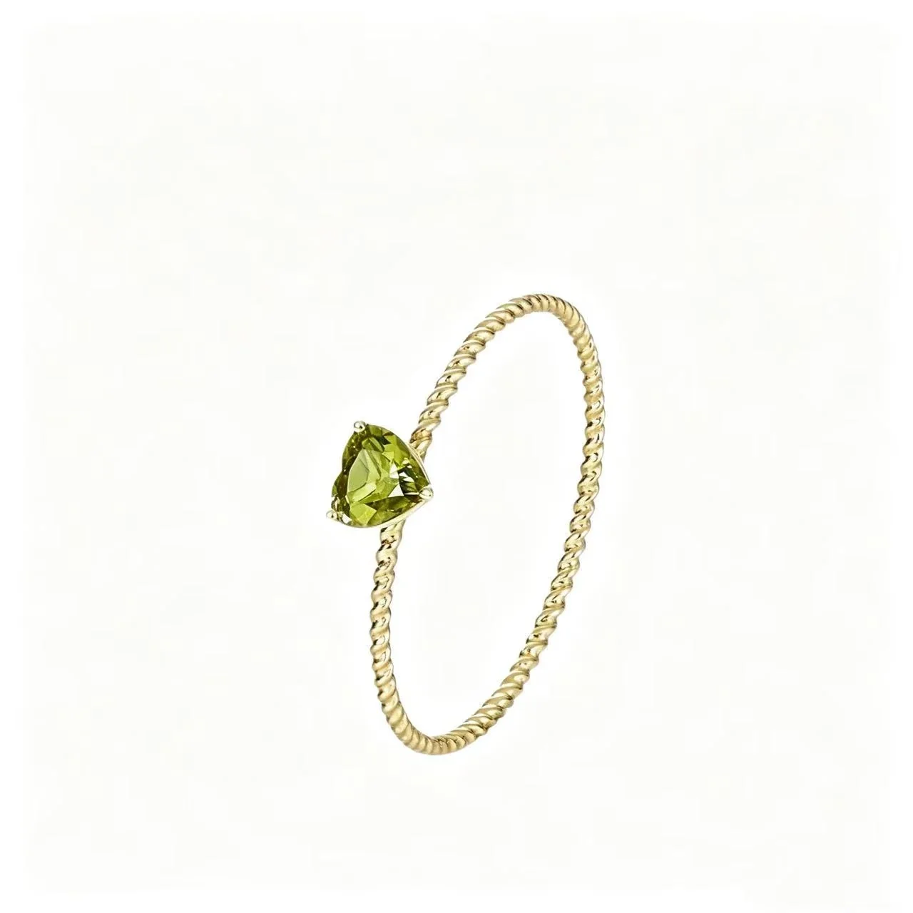 Delicate 925 Sterling Silver Twisted Heart Stone Ring - Gold-Tone Peridot