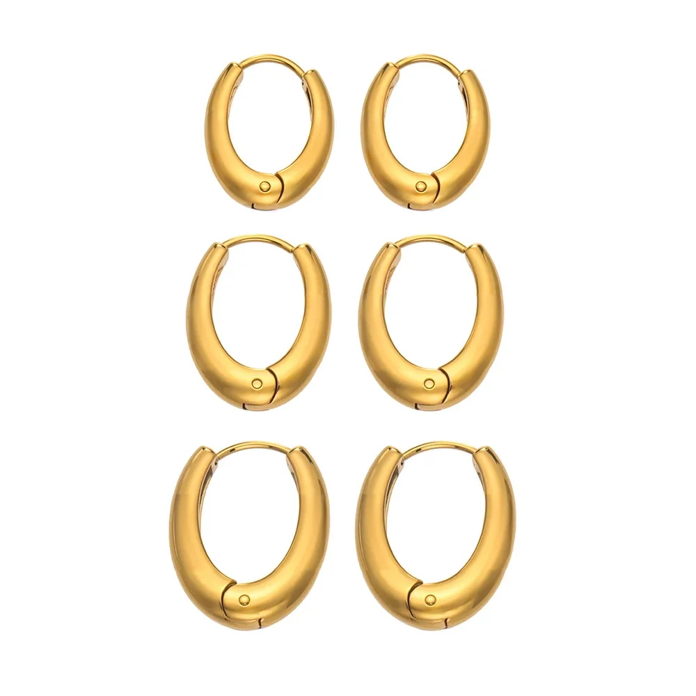 Chunky Two-Tone Stainless Steel Oval Huggie Hoop Earrings