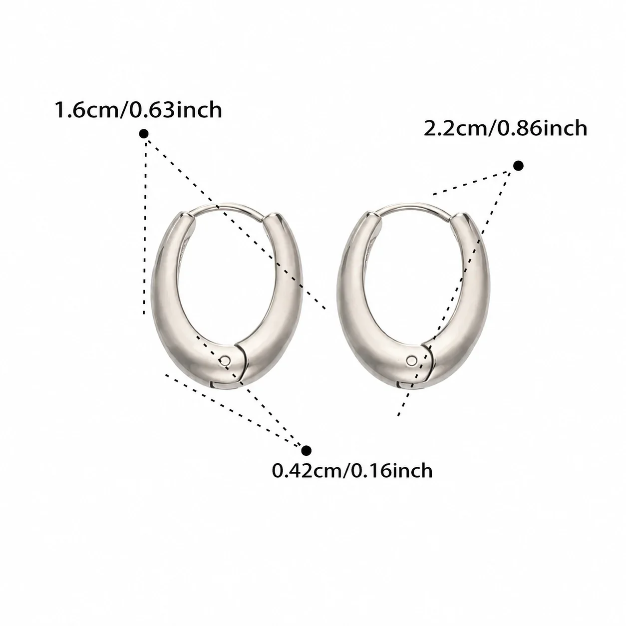 Chunky Two-Tone Stainless Steel Oval Huggie Hoop Earrings - Silver 16 mm