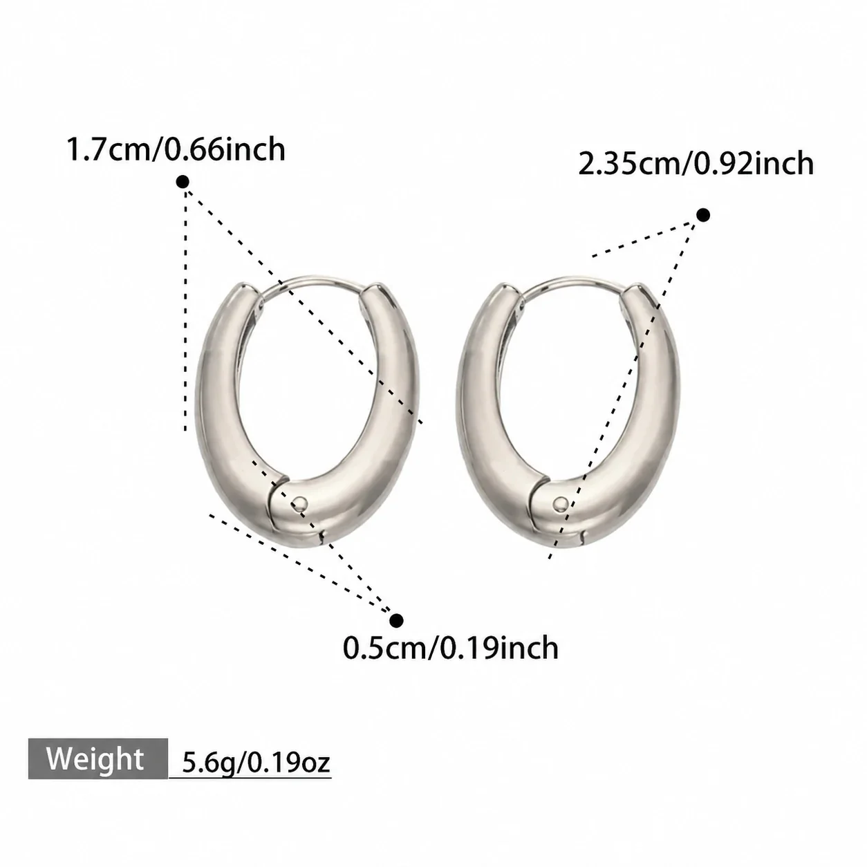 Chunky Two-Tone Stainless Steel Oval Huggie Hoop Earrings - Silver 17 mm