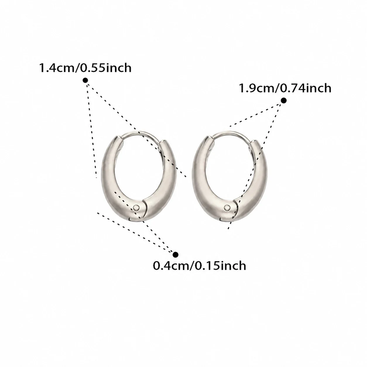 Chunky Two-Tone Stainless Steel Oval Huggie Hoop Earrings - Gold 14 mm
