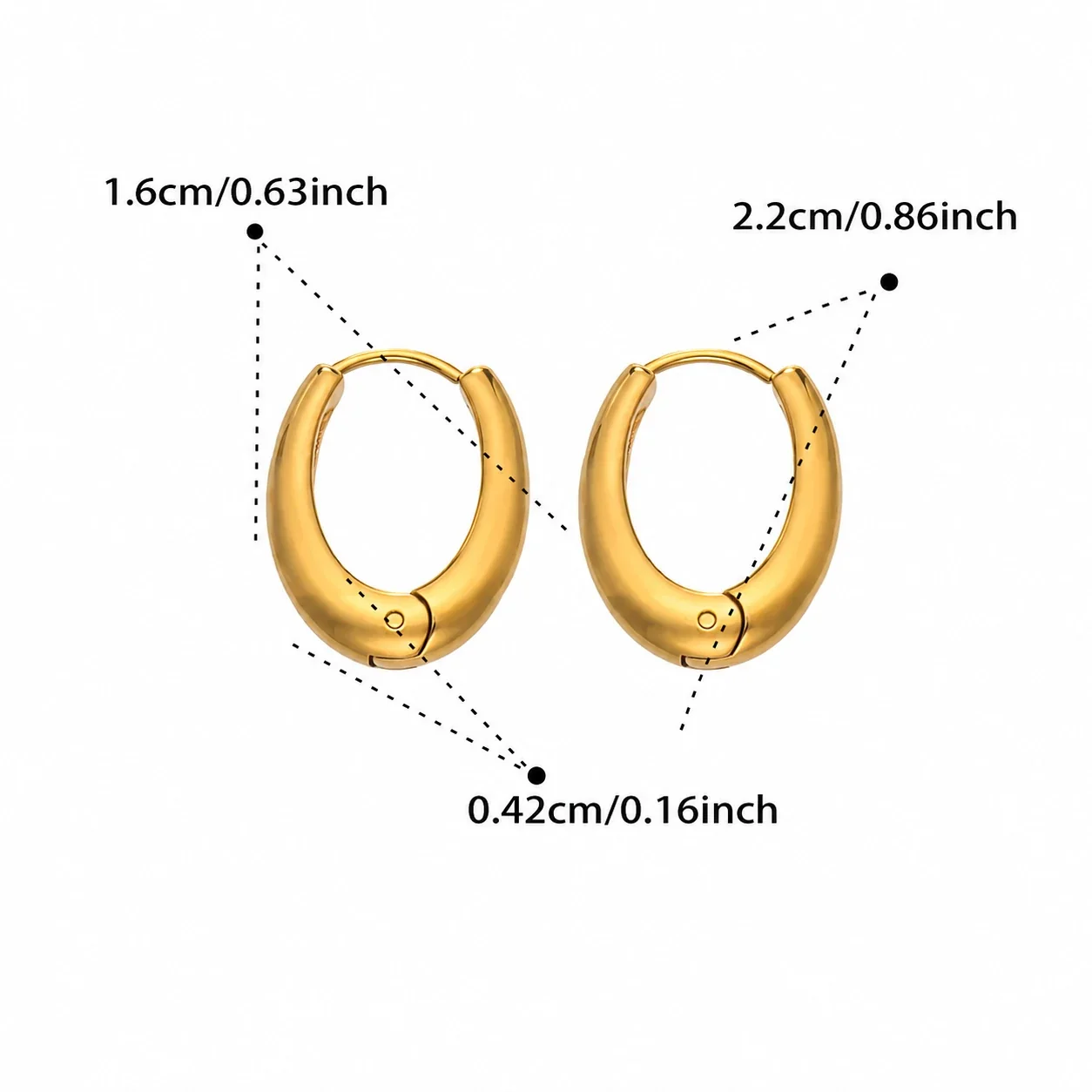 Chunky Two-Tone Stainless Steel Oval Huggie Hoop Earrings - Gold 16 mm
