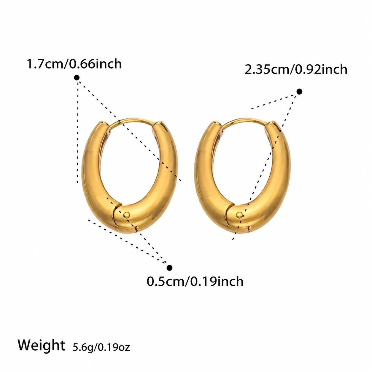 Chunky Two-Tone Stainless Steel Oval Huggie Hoop Earrings - Gold 17 mm