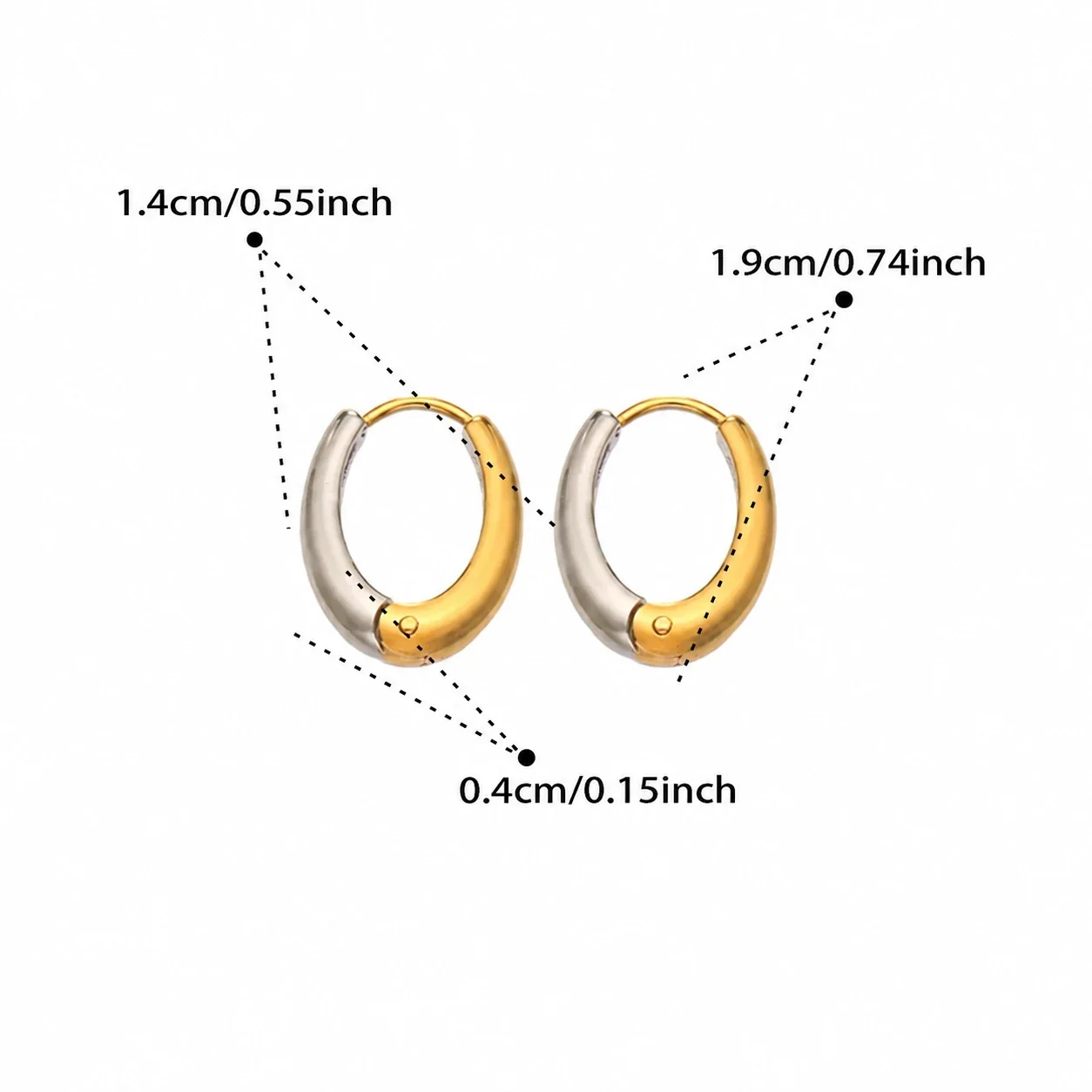 Chunky Two-Tone Stainless Steel Oval Huggie Hoop Earrings - Two-Tone 14 mm